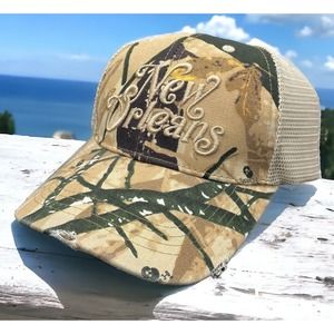 New Orleans French Quarter Mardi Gras Camo Strapback Trucker Hat Cap NEW